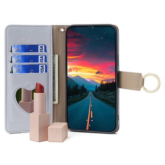 Flip case for Samsung Galaxy M15 5G, Wallet Zipper Pocket, with mirror, blue