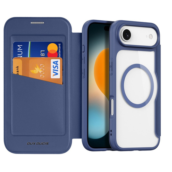 Dux Ducis case for iPhone Air, Skin X Pro, with flap, for MagSafe, navy blue