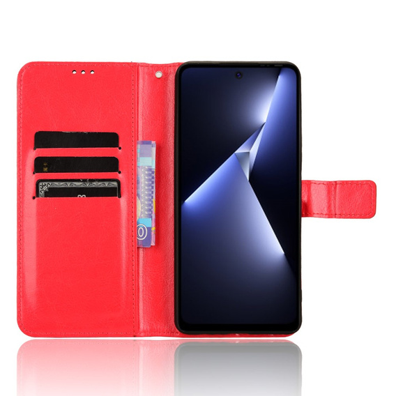 Flip case for Tecno Pova 5 Pro 4G, Crazy Horse Wallet, red
