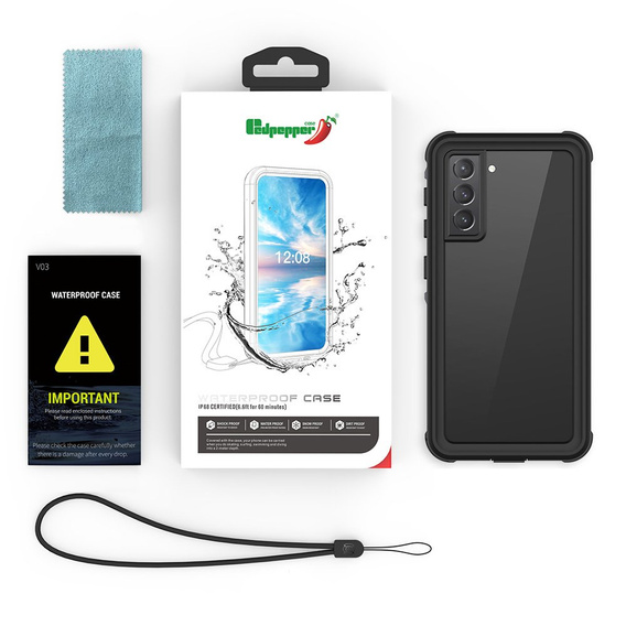 IP68 Waterproof Case for Samsung Galaxy S21, Redpepper, black