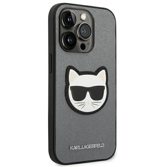 Karl Lagerfeld Case for iPhone 14 Pro Max, Saffiano Choupette Head Patch, silver