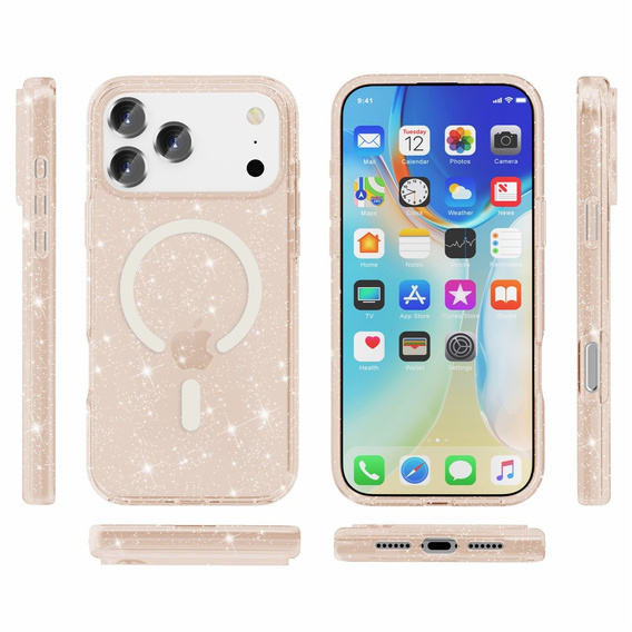 Case for iPhone 17 Pro Max, for MagSafe, glitter - translucent gold