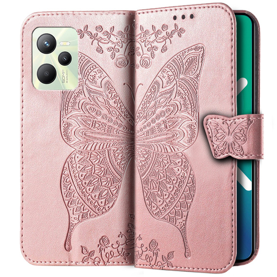 Flip case for Realme C35, Butterfly, pink