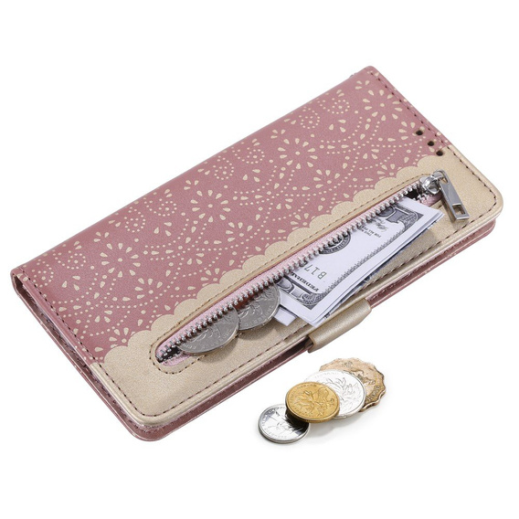 Flip case for Samsung Galaxy S20 FE/5G, Wallet Pocket Zipper Lace, pink