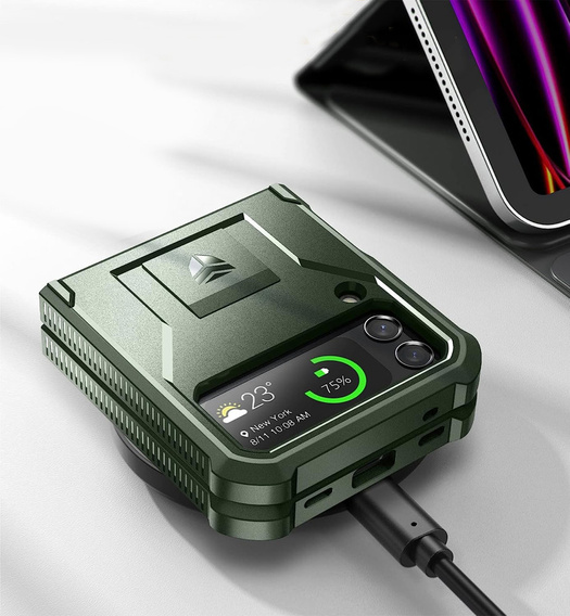 Armored Case for Samsung Galaxy Z Flip 4 5G, Dexnor Clip Holder, green