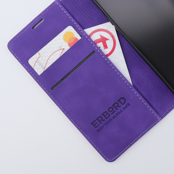 Case for iPhone 15, ERBORD Vintage, wallet with flap, purple