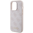 GUESS Case for iPhone 15 Pro Max, 4G Metal Gold Logo, pink