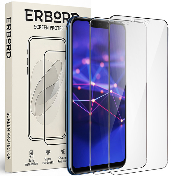 2x Tempered Glass for Huawei Mate 20 Lite, ERBORD 9H Hard Glass for phone screen