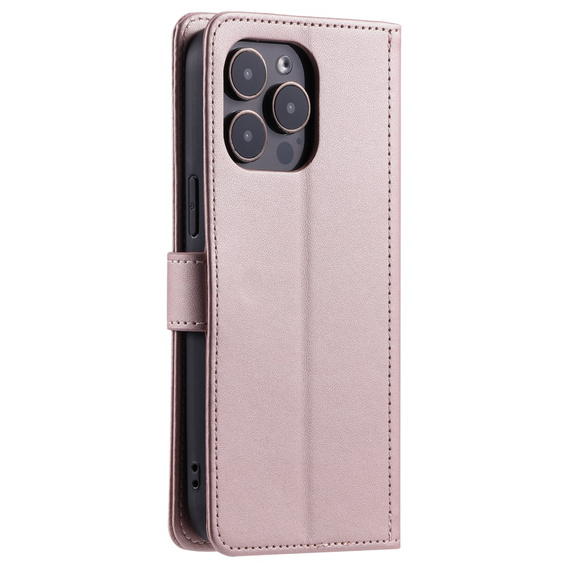 Flip case for iPhone 16 Pro, Rhombus Crossbody Leather, pink rose gold
