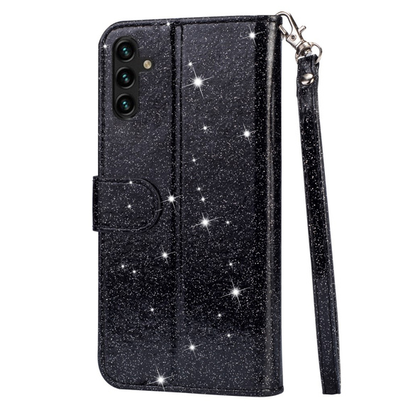 Flip case for Samsung Galaxy A35 5G, Wallet Zipper Pocket Glittery, black