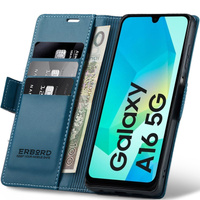 Case for Samsung Galaxy A16, ERBORD Glossy Litchi, wallet with flap, blue