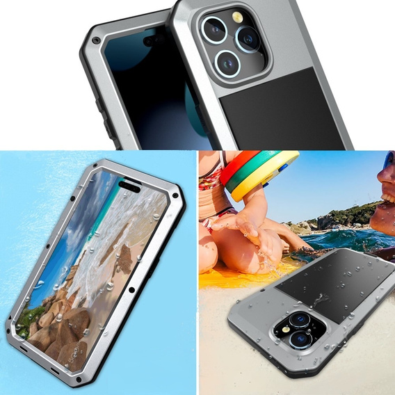 Case for iPhone 15, armoured, with integrated glass, silver