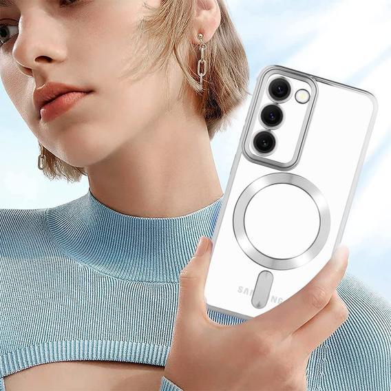 Case for Samsung Galaxy S23 Plus, Electro MagSafe, silver + Screen Glass