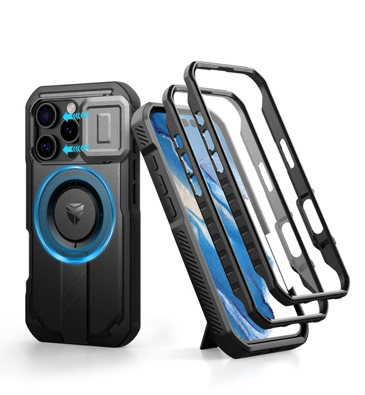 Armored case for iPhone 16 Pro Max, Dexnor CamProtect MagSafe, black (Two frames)
