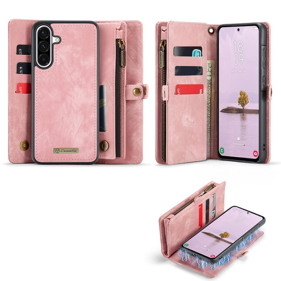 CASEME case for Samsung Galaxy A56 5G, Retro Leather Wallet, with strap, pink