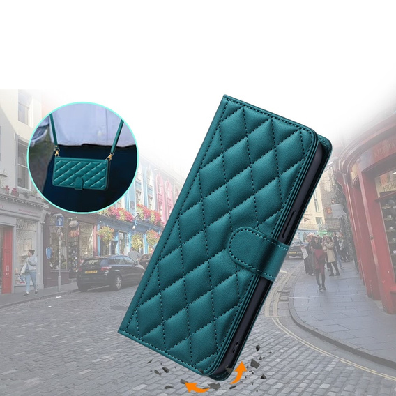 Flip case for Samsung Galaxy A55 5G, Rhombus Crossbody Leather, dark green