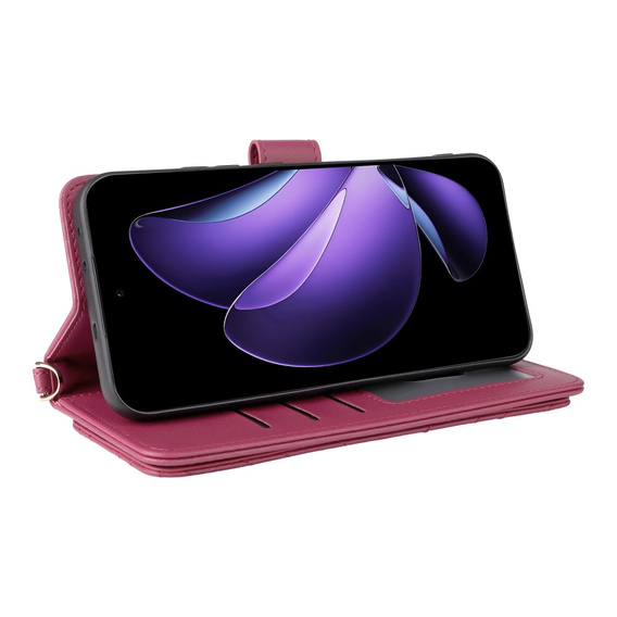 Crossbody Leather Wallet flip case for Oppo Reno 13 5G, maroon