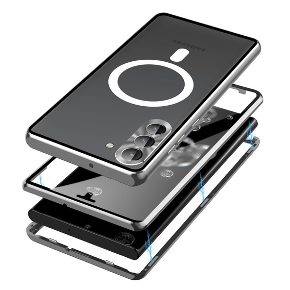 Magnetic Dual Glass MagSafe case for Samsung Galaxy S24, silver