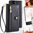 Flip case for iPhone 16E, Wallet Zipper Pocket, black