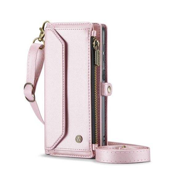 Case CASEME for Samsung Galaxy S24 FE, RFID Leather Wallet, with shoulder strap, pink