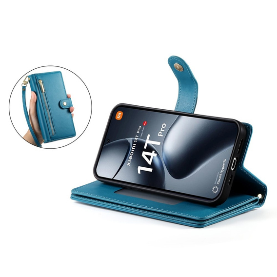 Flip case for Xiaomi 14T Pro, Wallet Zipper Pocket, blue