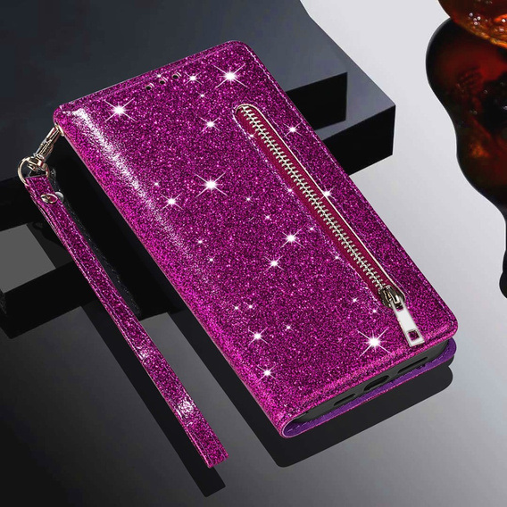 Flip case for Samsung Galaxy A36 5G, Wallet Zipper Pocket Glittery, purple