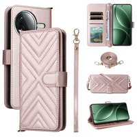 Crossbody Leather Wallet flip case for Xiaomi Poco F7 Pro / F7 Ultra, pink