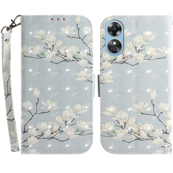 Flip case for Oppo A17, Light Spots Decor, flowers magnolia, grey