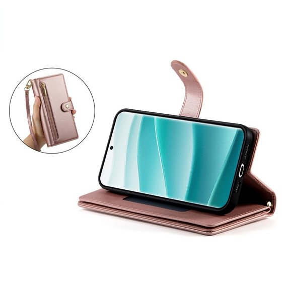 Flip case for Xiaomi Redmi Note 14 Pro 5G / Poco X7 5G, Wallet Zipper Pocket, pink