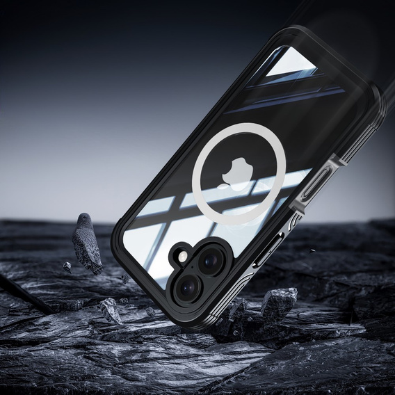 Case for iPhone 16 Plus, Shockproof, with glass, for MagSafe, black