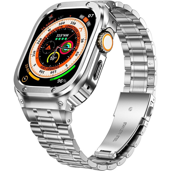 Steel Bracelet with Case for Apple Watch 7/8/9 45MM, Silver