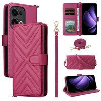 Crossbody Leather Wallet flip case for Oppo Reno 13 5G, maroon