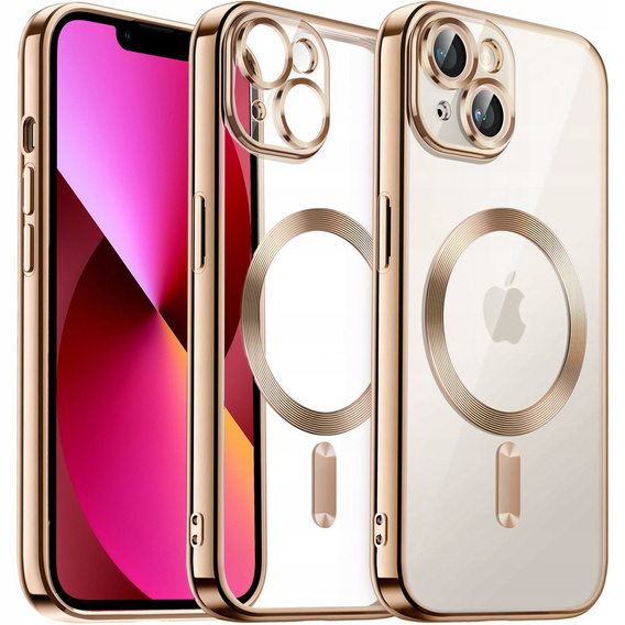 Case for iPhone 13, Electro MagSafe, gold + Screen Glass