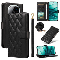 Flip case for Xiaomi Redmi Note 14 Pro 5G / Xiaomi Redmi Note 14 Pro+ 5G / Xiaomi Poco X7 5G, Rhombus Crossbody Leather, black