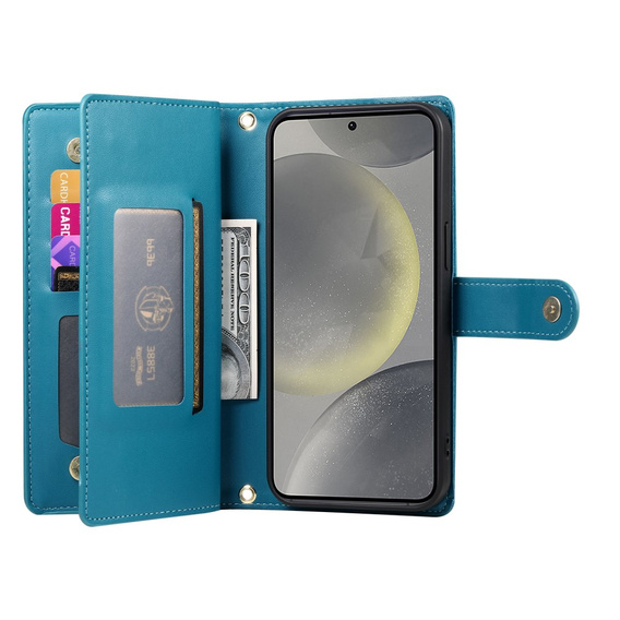 Flip case for Samsung Galaxy S25, Wallet Zipper Pocket, blue