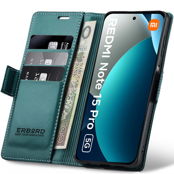 ERBORD Glossy Litchi flip case for Xiaomi Redmi Note 15 Pro 5G