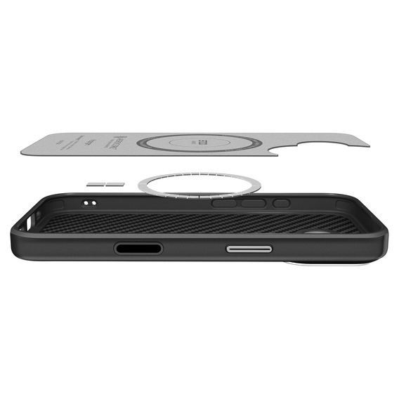 Spigen Enzo Aramid MagSafe case for iPhone 17, carbon black / silver