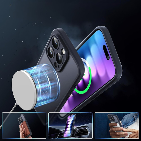 Case for iPhone 15 Pro Max, for MagSafe, ERBORD Matt Case, black + Screen Glass