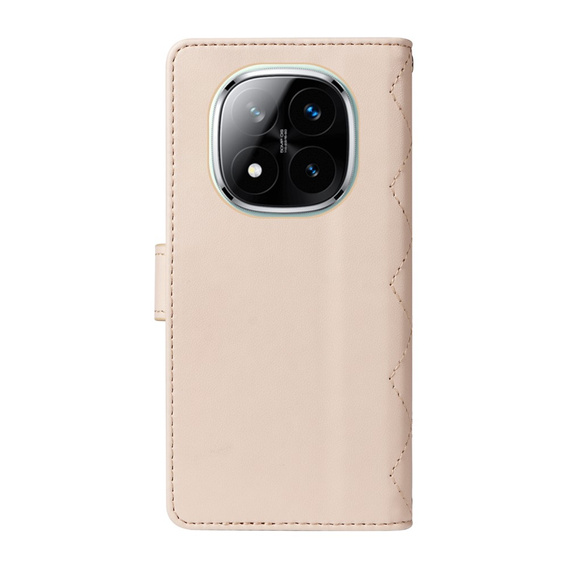 Flip case for Xiaomi Redmi Note 14 Pro 5G / Xiaomi Redmi Note 14 Pro+ 5G / Xiaomi Poco X7 5G, Rhombus Crossbody Leather, beige