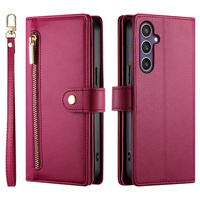 Flip case for Samsung Galaxy S25, Wallet Zipper Pocket, red