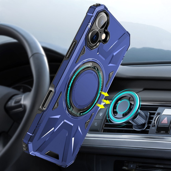 Case for iPhone 16 Plus, armored with stand and handle plate, blue