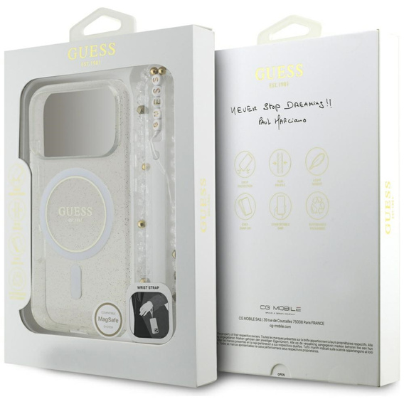 Guess IML Glitter Pearl Strap MagSafe Case for iPhone 17 Pro Max