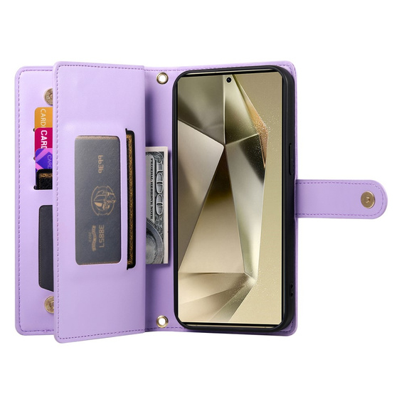 Flip case for Samsung Galaxy S25 Ultra, Wallet Zipper Pocket, purple