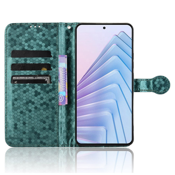 Flip case for Xiaomi Redmi Note 14 4G, Wallet Rhombus, green