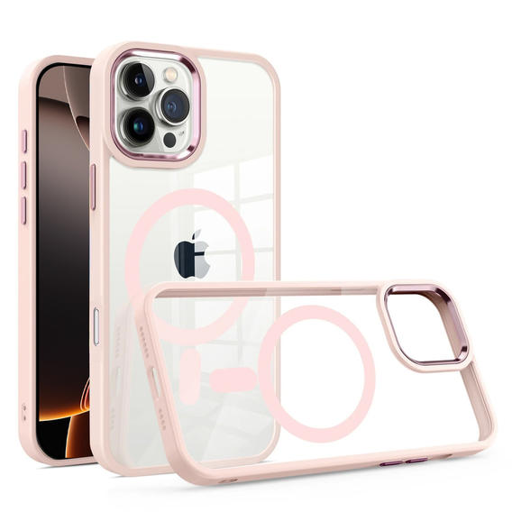 Case for iPhone 16 Pro Max, for MagSafe, ERBORD Matt Case, transparent / pink + Screen Glass
