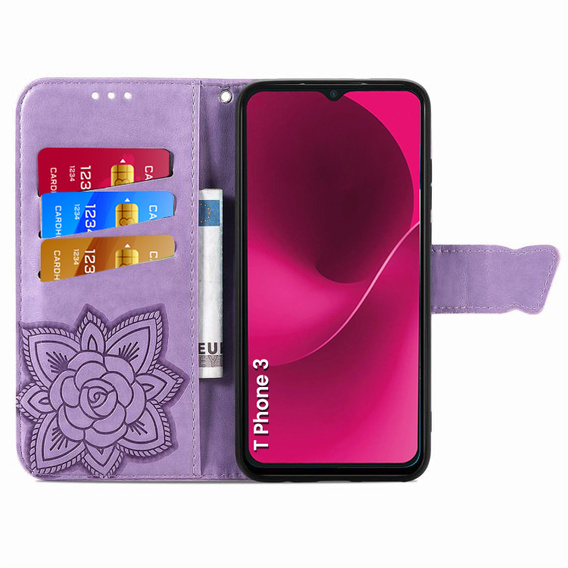 Flip case for T Phone 3 5G, Butterfly, purple