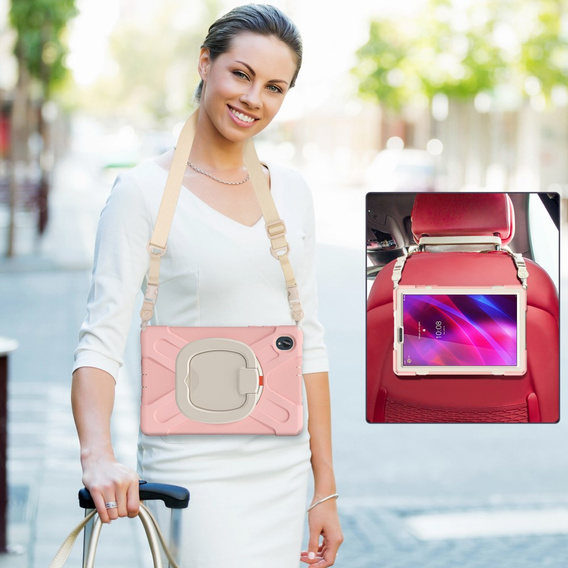 Children's case for Lenovo Tab M10 Plus TB-X606F, armored with strap, pink