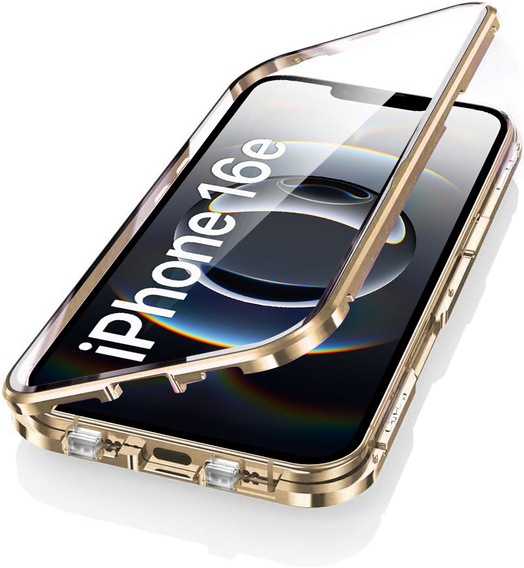 Case for iPhone 16E, Magnetic Dual Glass, gold