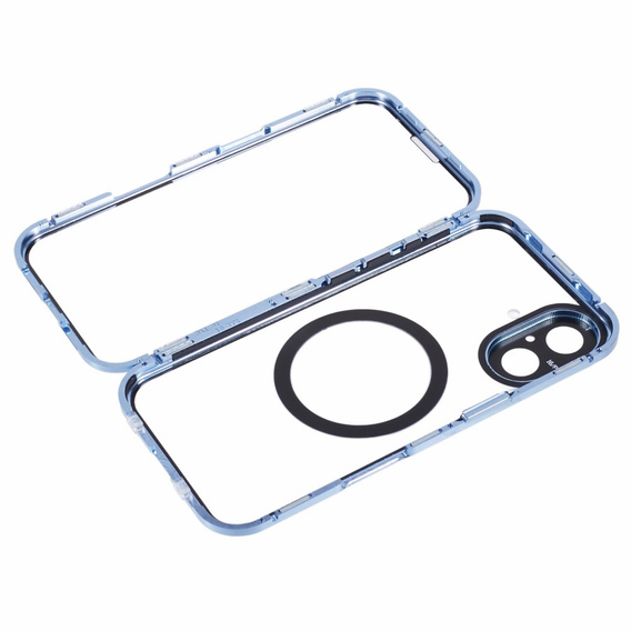 Magnetic Dual Glass MagSafe case for iPhone 16, blue