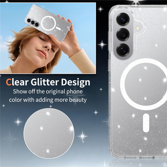 Glitter case, for MagSafe for Samsung Galaxy S26 Plus, transparent